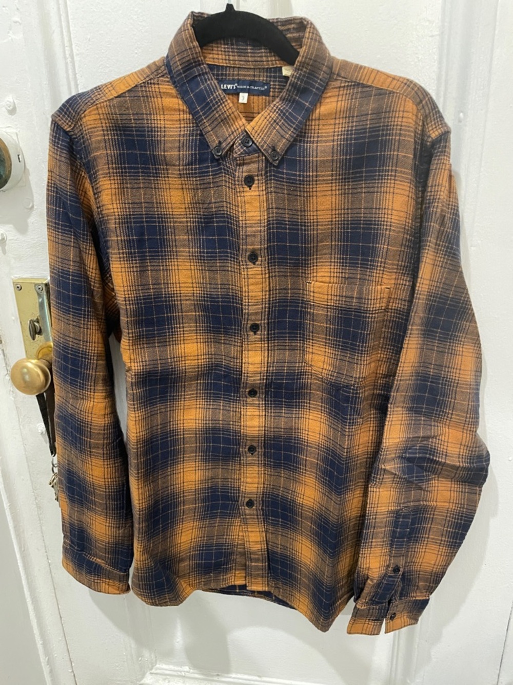 Levi's Orange and Navy Plaid Flannel Button-Down Shirt